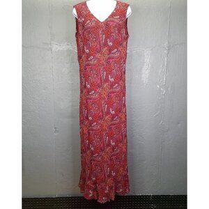 Karen Kane Maxi Dress 14 XL 0X Printed Red Paisley V-Neck Chiffon Sheer Lined
